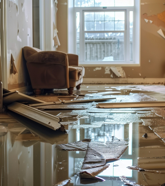 Water damage after flooding in a home
