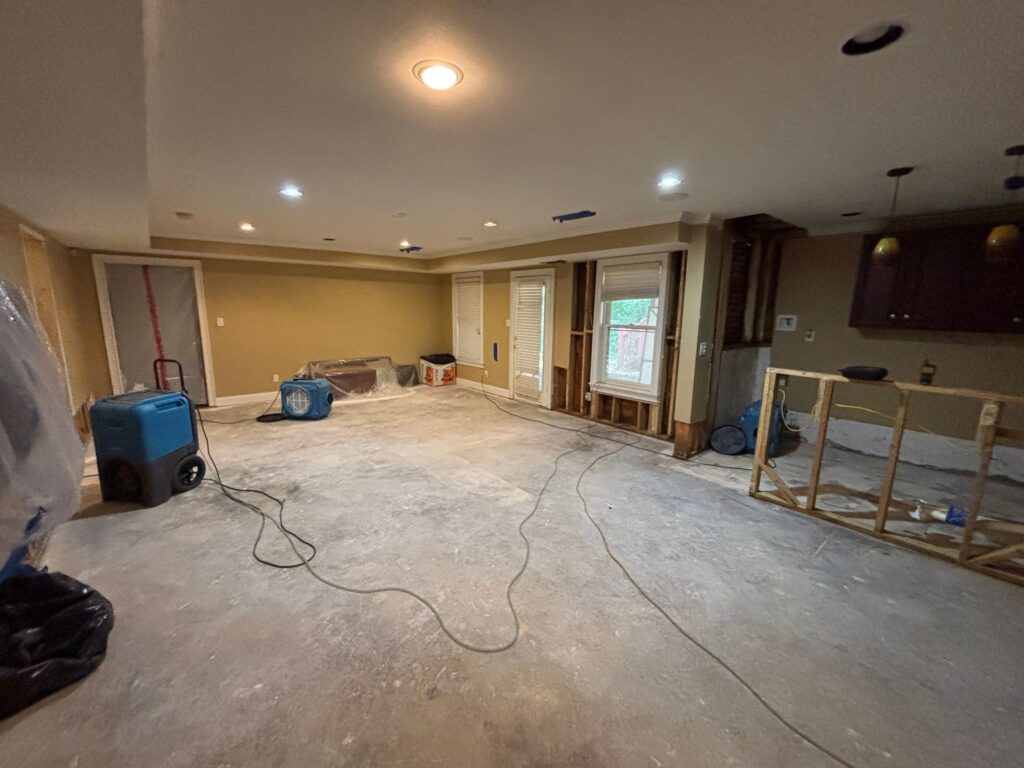 Drying and demo after a sewage backup.